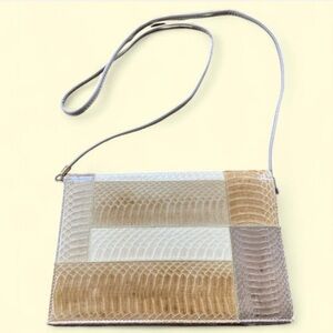 Vintage 70s J Renee Snakeskin Beige Clutch‎ Satchel Handbag Women’s Purse